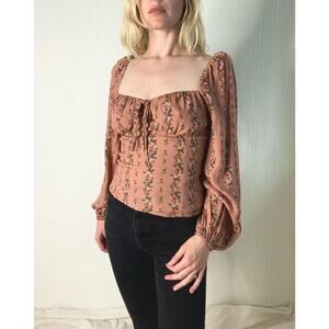 REFORMATION Prince Top Long Sleeve Blouse in Dusty Pink Floral US 8